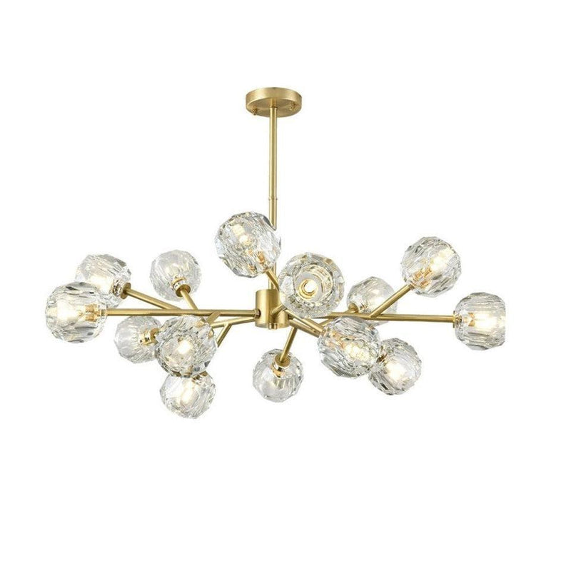Modern crystal chandelier with gold finish and faceted glass globes, elegant lighting for contemporary interiors