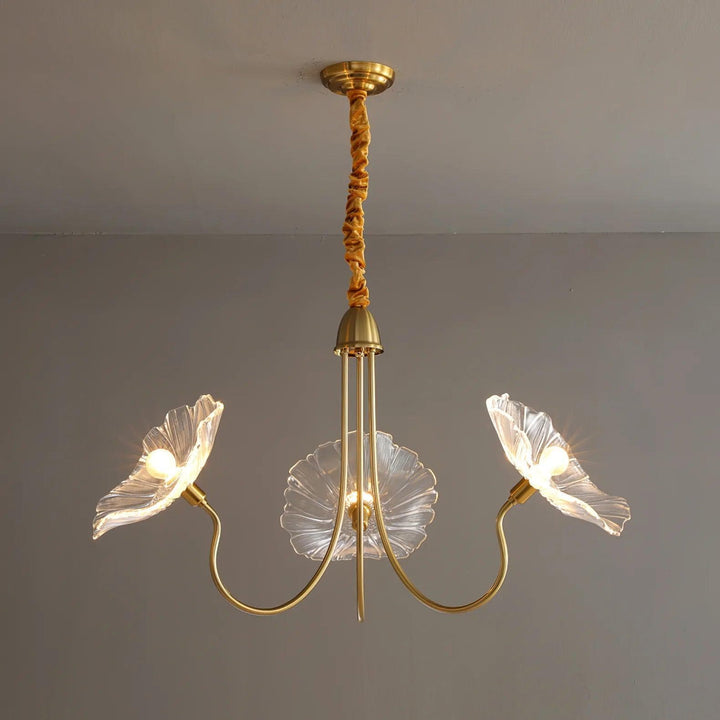 Metavaya Chandelier 3 heads / Gold+Clear Lotus Leaf Glass Chandelier 822706697724 M2022082505-1