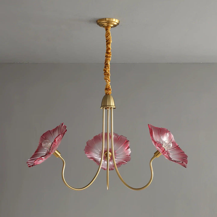 Metavaya Chandelier 3 heads / Gold+Pink Lotus Leaf Glass Chandelier 822706697724 M2022082505-2