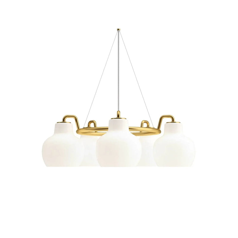 Metavaya Chandelier 5heads Dia 69cm x H 23cm / Gold & White glass Ring Crown Chandelier 323232419434 M2022100903-2