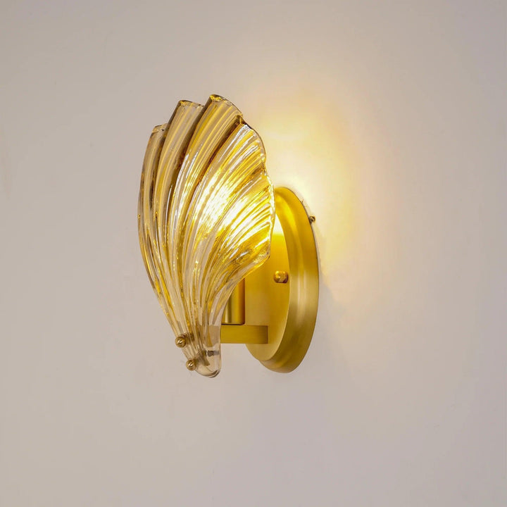 Metavaya Wall lamp Dia 20cm x H 22cm / Amber glass & Barss Shell Wall Light 122266100376 M2022092402-1 Shell Wall Lights & Sconce for Sale